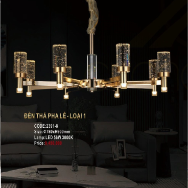 CODE: 2391/8: Đèn thả LED Phale khối 8 tay - KT: Ø780mm x H900mm - Đèn LED 56W ánh sáng vàng 3000K