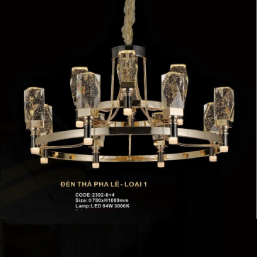 CODE: 2392/8+4: Đèn thả LED Phale khối 12 tay - KT: Ø780mm x H1000mm - Đèn LED 84W ánh sáng vàng 3000K