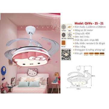 QViFa  - 25-21: Quạt trần đèn LED cánh nhựa xếp