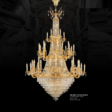 S - CĐ 2551/27+9+18+6+6: Đèn chùm đồng Phale nến 66 tay - KT: Ø1180mm x H1350mm + 500mm - Bóng đèn E14 x 116 bóng