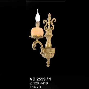 S - VĐ 2557/1: Đèn gắn tường đồng chao đá - KT: Ø120mm x H410mm - Bóng đèn E14 x 1 bóng
