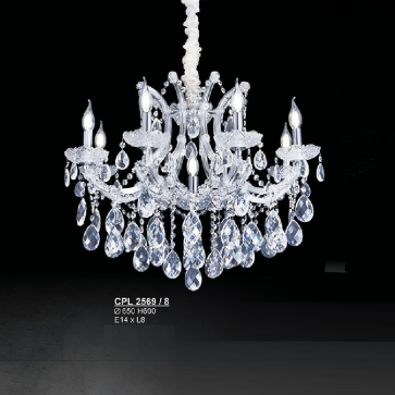 S - CPL 2569/8: Đèn chùm Phale nến 8 tay - KT: Ø650mm x H600mm - Bóng đen E14 x 8 bóng
