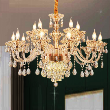 CNQT - 257: Đèn chùm nến  phale K9 15 tay - KT: Ø950mm x H1100mm - Bóng đèn nến chân E14 x 15 bóng