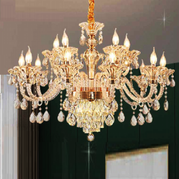 CNQT - 257: Đèn chùm nến  phale K9 15 tay - KT: Ø950mm x H1100mm - Bóng đèn nến chân E14 x 15 bóng