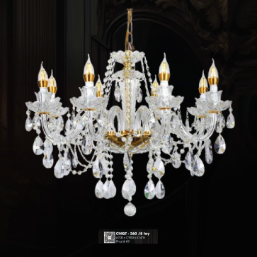 CNQT - 260/8tay: Đèn chùm nến 8 tay - KT: Ø700mm x H900mm - Bóng đèn nến chân E14 x 8 bóng