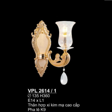 S - VPL 2614/1: Đèn gắn tường chao thủy tinh Phale K9 - KT: Ø135mm x H360mm - Bóng đèn E14 x 1