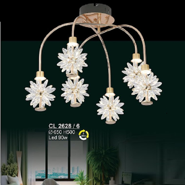 S - CL 2628/6: Đèn chùm thả LED phale  - KT: Ø650mm x H500mm - Đèn LED 90W ánh sáng đổi 3 màu