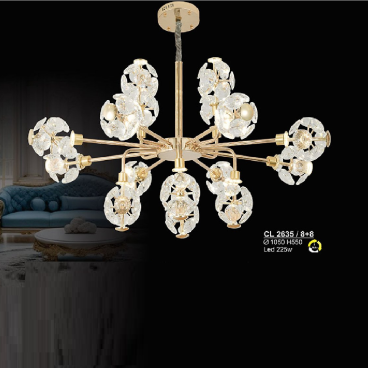 S - CL 2635/8+8: Đèn chùm thả LED phale  - KT: Ø1050mm x H550mm - Đèn LED 225W ánh sáng đổi 3 màu