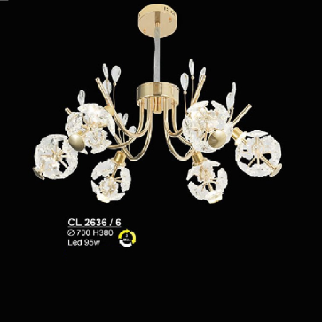 S - CL 2636/6: Đèn chùm thả LED phale  - KT: Ø700mm x H380mm - Đèn LED 95W ánh sáng đổi 3 màu