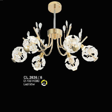 S - CL 2636/6: Đèn chùm thả LED phale  - KT: Ø700mm x H380mm - Đèn LED 95W ánh sáng đổi 3 màu