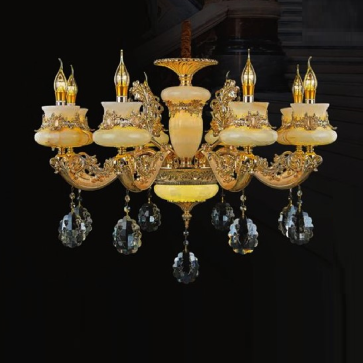 E - C - 267/8: Đèn chùm 8 tay chao đá bạch ngọc - KT: Ø800mm x H550mm - Bóng đèn E14 x 8 bóng + Đèn LED