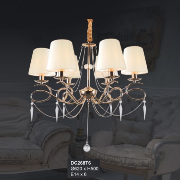 35 - DC268T6: Đèn chùm 6 tay - KT: Ø620mm x H500mm- Bóng đèn E14 x 6 bóng