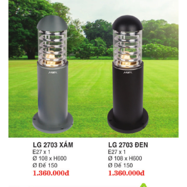 LG 2703 Xám/Đen: Đèn trụ sân vườn - Cao 600mm