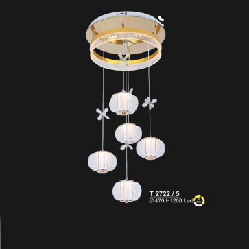 T 2722/5: Đèn thả LED 5 bóng - KT: Ø470mm x H1200mm - Đèn LED đổi 3 màu