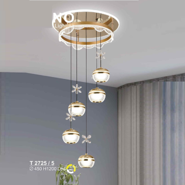 T 2725/5: Đèn thả LED 5 bóng - KT: Ø450mm x H1200mm - Đèn LED đổi 3 màu