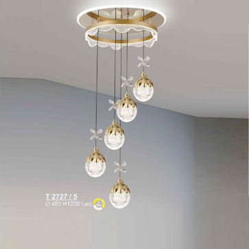 T 2727/5: Đèn thả LED 5 bóng - KT: Ø450mm x H1200mm - Đèn LED đổi 3 màu