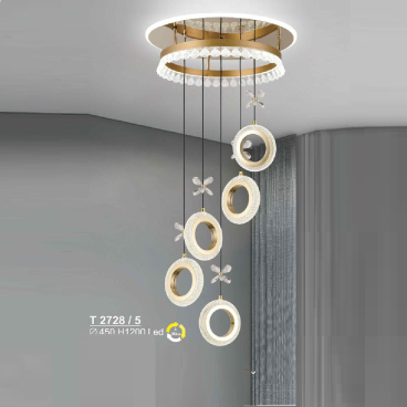 T 2728/5: Đèn thả LED 5 bóng - KT: Ø450mm x H1200mm - Đèn LED đổi 3 màu