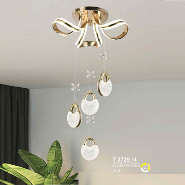 T2729/4: Đèn thả LED 4 bóng - KT: Ø550mm x H1200mm - Đèn LED đổi 3 màu