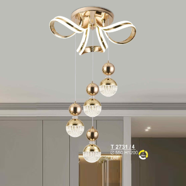 T 2731/4: Đèn thả LED 4 bóng - KT: Ø550mm x H1200mm - Đèn LED đổi 3 màu