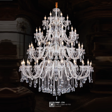 CNQT - 274: Đèn chùm nến Phale K9  50 tay - KT: Ø1400mm x H2200mm - Bóng đèn nến chân E14 x 50 bóng