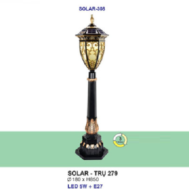 SOLAR - TRỤ 279: Đèn trụ sân vườn sử dụng NLMT + Điện lưới