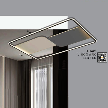 OTA28: Đèn áp trần chữ nhật LED Mica - KT: L1100mm x W700mm - Đèn LED đổi 3 màu