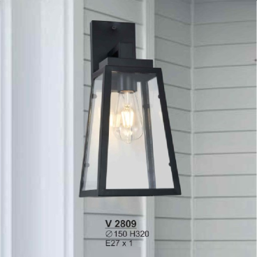 V 2809: Đèn gắn tường ngoài trời - KT: Ø150mm x H320mm - Bóng đèn E27 x 1 bóng