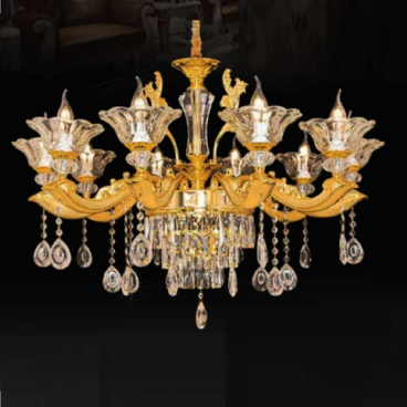 CNQT - 281: Đèn chùm nến 10 tay, chao thủy tinh - KT: Ø850mm x H1100mm - Bóng đèn nến E14 x 10 bóng