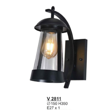 V 2811: Đèn gắn tường ngoài trời - KT: Ø150mm x H350mm - Bóng đèn E27 x 1 bóng