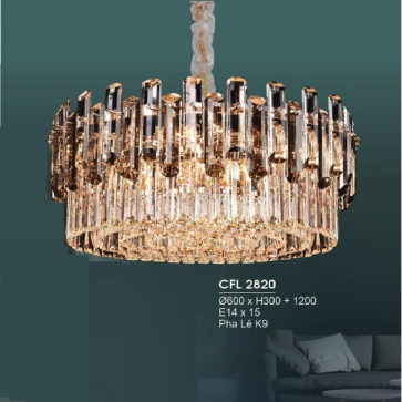HF - CFL 2820: Đèn thả Phale - KT: Ø600mm x H300+1200mm - Bóng đèn chân E14 x 15 bóng