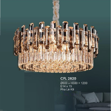HF - CFL 2820: Đèn thả Phale - KT: Ø600mm x H300+1200mm - Bóng đèn chân E14 x 15 bóng