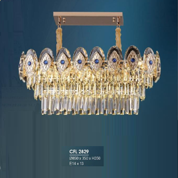 HF -  CFL  2829: Đèn thả Phale ngang - KT: L850mm x W350mm x H350mm - Bóng đèn E14 x 13  bóng
