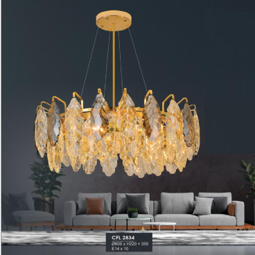 HF - CFL 2834: Đèn thả Phale - KT: Ø600mm x H220mm+ 350mm - Bóng đèn E14 x 10 bóng