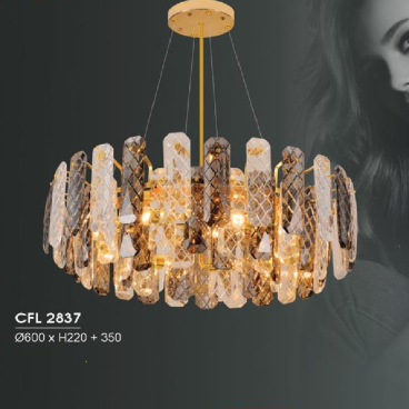 HF - CFL  2837: Đèn thả Phale - KT: Ø600mm x H220mm +350mm - Đèn chân E14 x 10 bóng