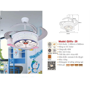 QViFa  - 29: Quạt trần đèn LED Phale cánh nhựa xếp