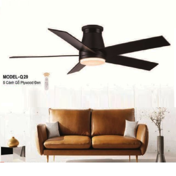 MODEL - Q29: Quạt trần đèn LED 5 cánh Gỗ Plywood màu đen
