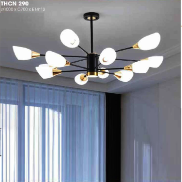 THCN 290: Đèn chùm chao 12 bóng thủy tinh - KT: Ø1000mm x H700mm - Bóng đèn E14 x 12 bóng