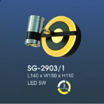 HF - SG - 2903/1: Đèn rọi gương/tranh - KT: L140mm x W150mm x H110mm - Đèn LED 5W ánh sáng đổi 3 màu