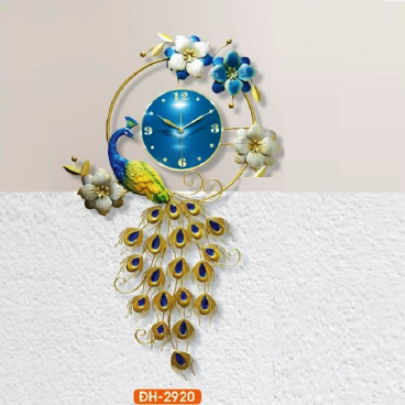 HF - ĐH - 2920: Đồng hồ trang trí hình chim công - KT:  L800mm x H950mm