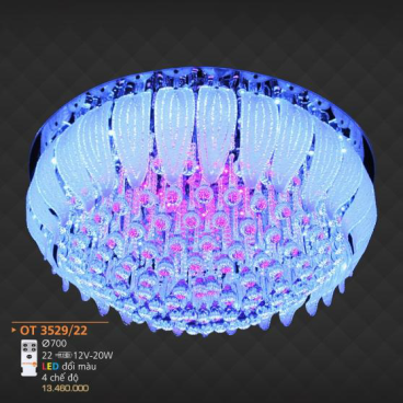 AD - OT 3529/22: Đèn áp trần phale giọt nước LED - KT: Ø700mm - Đèn LED đổi màu + 22 Bóng 12V/20W- Remote