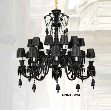 CNQT - 293: Đèn chùm Phale đen cao cấp 24 tay, chụp dù - KT: Ø1100mm x H1450mm - Bóng đèn nến chân E14 x 24 bóng