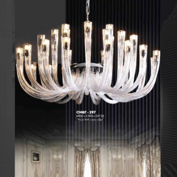 CNQT - 297: Đèn chùm LED 32 tay thủy tinh - KT: Ø900mm x H900mm - Đèn LED G9 x 32 bóng