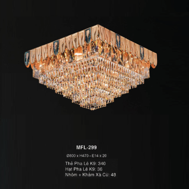 MFL - 299: Đèn áp trần Phale Vuông - KT: L800mm x W800mm x H470mm - Bóng đèn E14 x 20 bóng