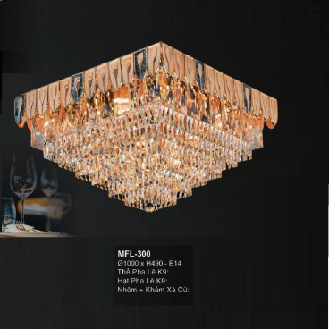 MFL - 300: Đèn áp trần Phale Vuông - KT: L1000mm x W1000mm x H490mm - Bóng đèn E14