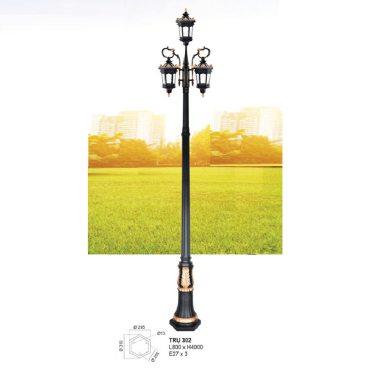 TRỤ 302: Đèn trụ sân vườn chất liệu hợp kim 3 bóng - Cao 4000mm