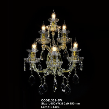 CODE: 302 - 6W: Đèn gắn tường Phale nến 6 bóng - KT: L450mm x W380mm x H550mm - Bóng đèn LED 6W + Bóng đèn nến E14 x 6 bóng