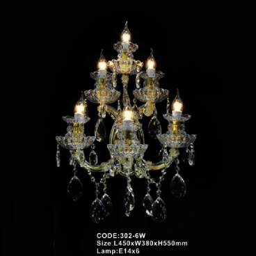 CODE: 302 - 6W: Đèn gắn tường Phale nến 6 bóng - KT: L450mm x W380mm x H550mm - Bóng đèn LED 6W + Bóng đèn nến E14 x 6 bóng