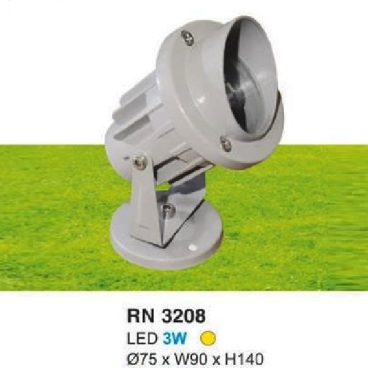HF - RN - 3208 LED 3W: Đèn pha ngoài trời LED 3W - KT: Ø75mm x W90mm x H140mm - Ánh sáng vàng