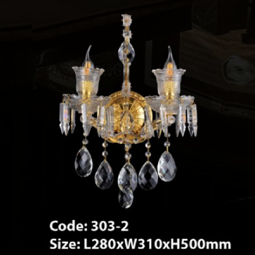 CODE: 303-2W: Đèn gắn tường Phale nến 2 bóng - KT: L280mm x W310mm x H500mm - Đèn LED 2W + Bóng đèn nến E14 x 2 bóng