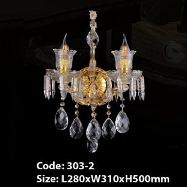 CODE: 303-2W: Đèn gắn tường Phale nến 2 bóng - KT: L280mm x W310mm x H500mm - Đèn LED 2W + Bóng đèn nến E14 x 2 bóng